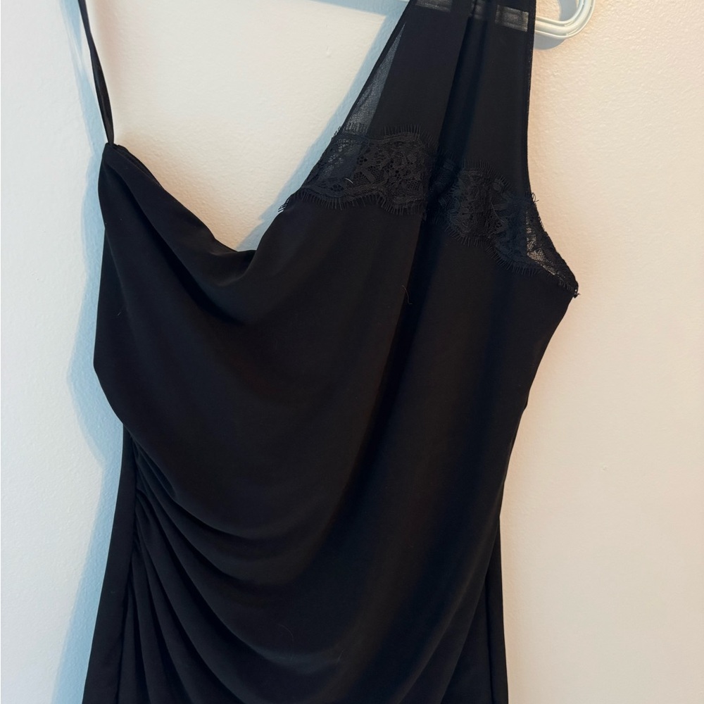 Elegant Black One Shoukder with Lace Detail Top